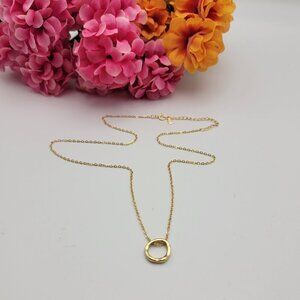 Gold Plated Sterling Silver Circle Charm Chain Necklace 18.5" Adj. Spring Ring